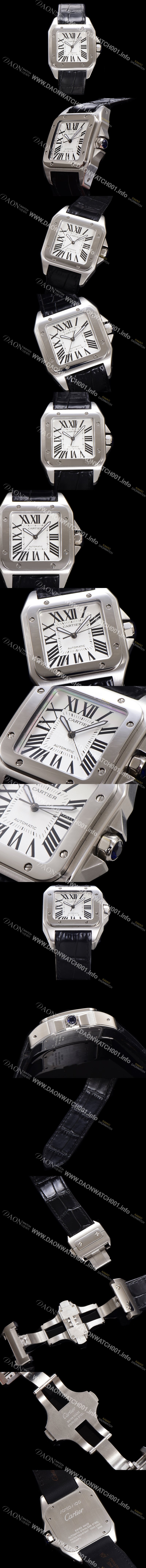 레플리카 [까르띠에] 산토스 100 W20073X8 오토매틱 ETA2824-2 타입 남성용 51mm 가죽줄 화이트 다이얼 car69319