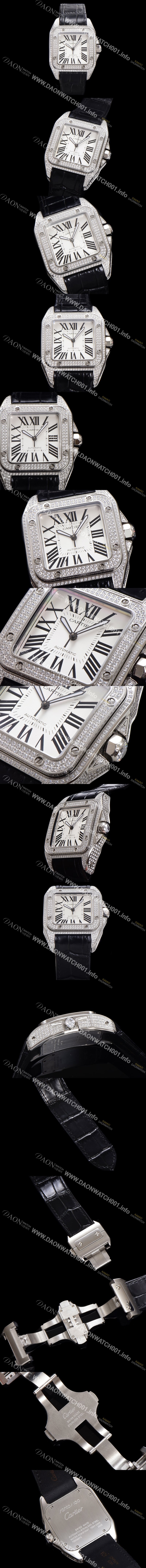 레플리카 [까르띠에] 산토스 100 오토매틱 ETA2824-2 타입 보석시계 남성용 51mm 가죽줄 화이트 다이얼 car69320