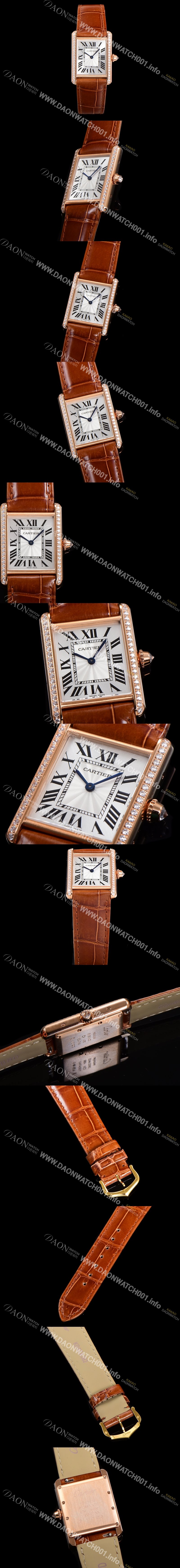 레플리카 [까르띠에] 여성용 신상 탱크 WJTA0038 큐빅베젤 실버 다이얼 33.7mm 로즈골드 악어가죽 쿼츠 무브먼트 car69357