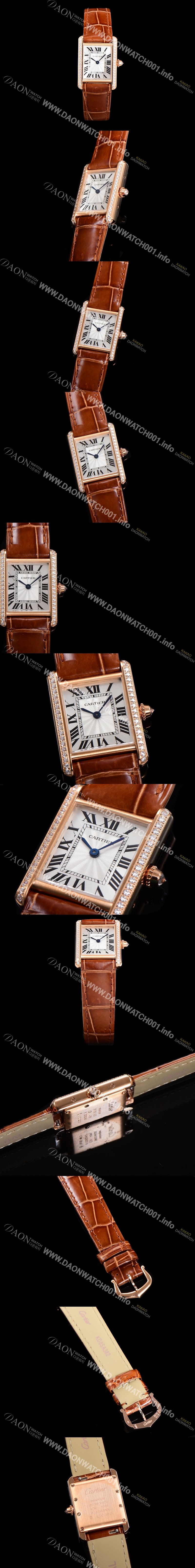 레플리카 [까르띠에] 여성용 신상 탱크 WJTA0037 큐빅베젤 실버 다이얼 29mm 로즈골드 악어가죽 쿼츠 무브먼트 car69358