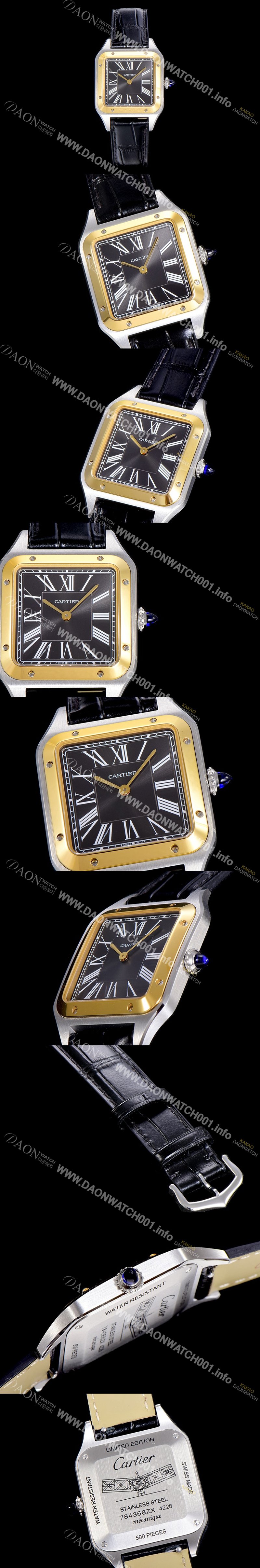 레플리카 [까르띠에]남여공용 산토스 두몽트 쿼츠 커플시계 38미리 43미리/38미리 M/S 블랙다이얼 CAR40398