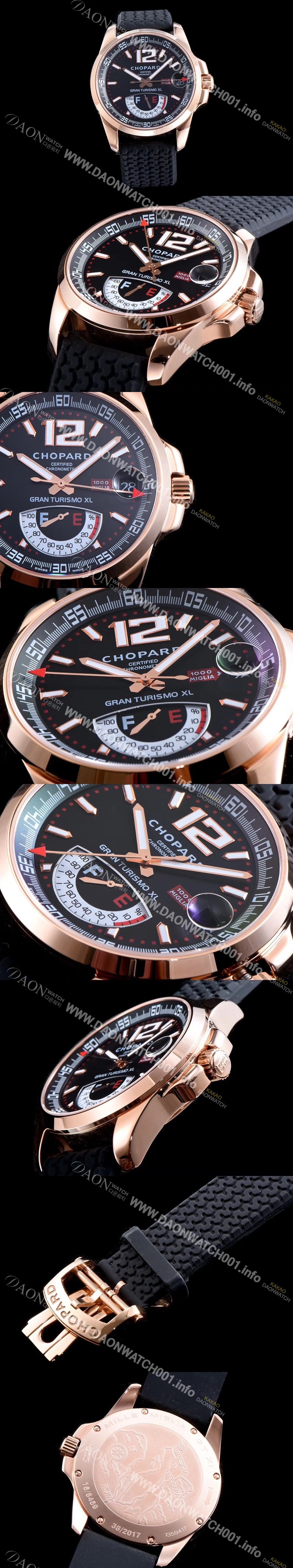 레플리카 [쇼파드] 남성용 클레식 레이싱 밀레 밀레밀리아 1000 모델 18k 로즈골드 블랙 다이얼 ETA 2824-2오토매틱 무브먼 CHO0400