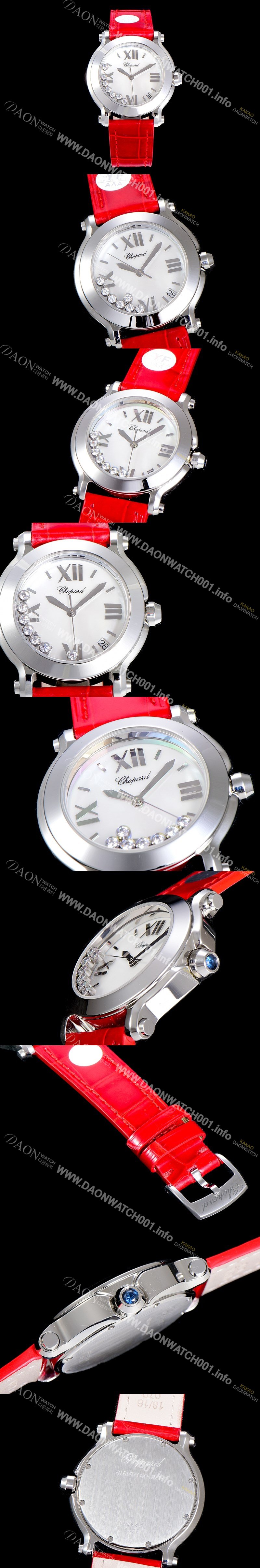 레플리카 [쇼파드]해피스포츠 라운드 쿼츠 ETA-955.112 레이디 30미리 가죽줄 화이트다이얼 CHO73618