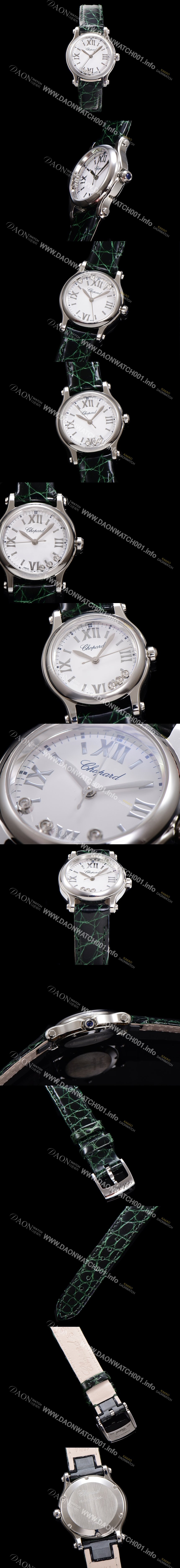 레플리카 [쇼파드] 여성용 해피스포츠 다이아몬드 쿼츠 오리지널 ETA956.102 타입 스몰30mm 레이디스 가죽줄 화이트다이얼 cho6846