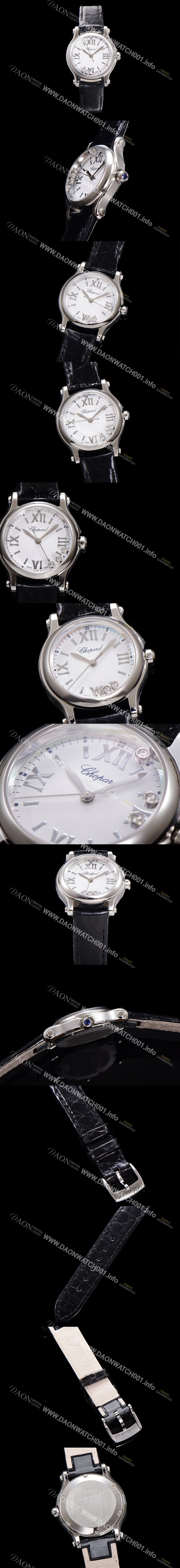 레플리카 [쇼파드] 여성용 해피스포츠 다이아몬드 쿼츠 오리지널 ETA956.102 타입 스몰30mm 레이디스 가죽줄 화이트다이얼 cho6049