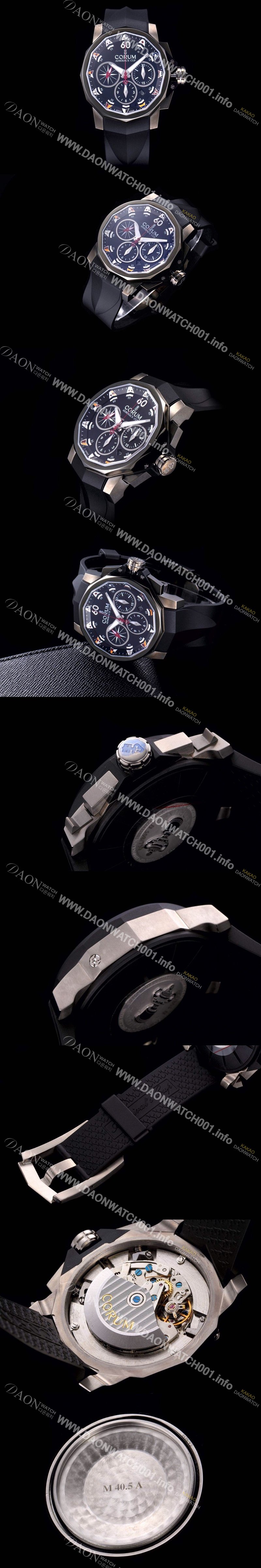 레플리카 [코럼] 남성용 어드미럴컵 첼린져 44 스핏 세컨즈 블랙다이얼 COR024