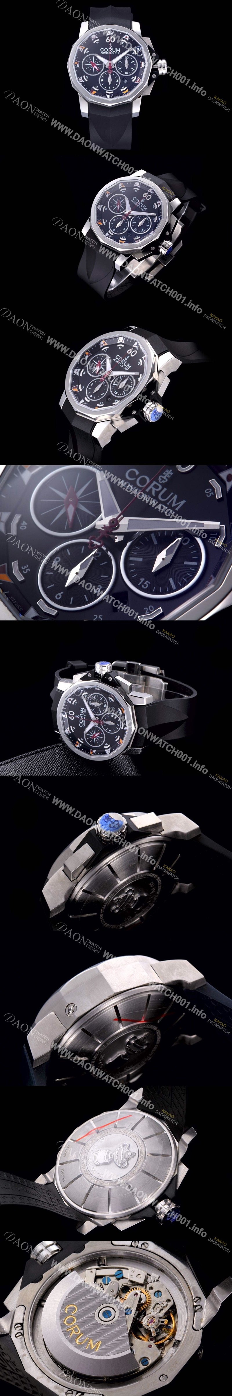 레플리카 [코럼] 남성용 어드미럴컵 첼린져 44 스핏 세컨즈 블랙다이얼 COR022