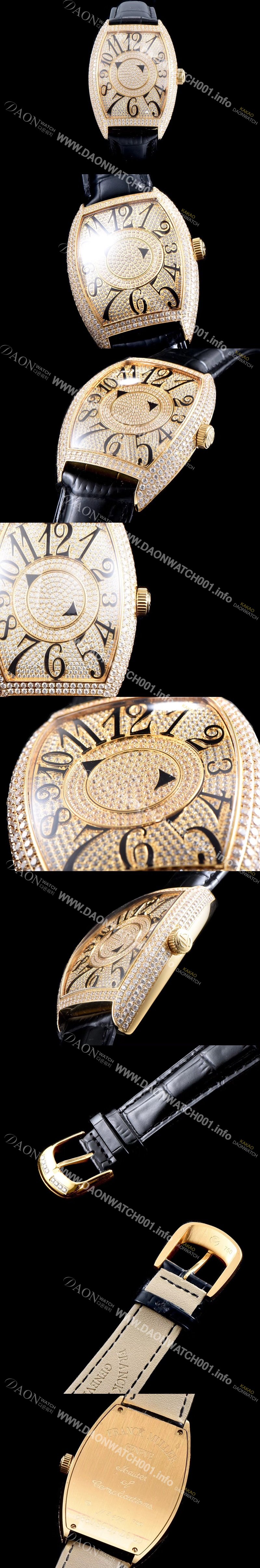 레플리카 [프랭크 뮬러] 남성용 화려함 극대화!!카사블란카 7850 DM D CD 더블 미스터리 최상급 퀄리티 쥬얼 옐로우골드 다이아몬드 풀 셋팅 스위스 ETA 2824-A2 오토매틱 무브먼트 FRA0430