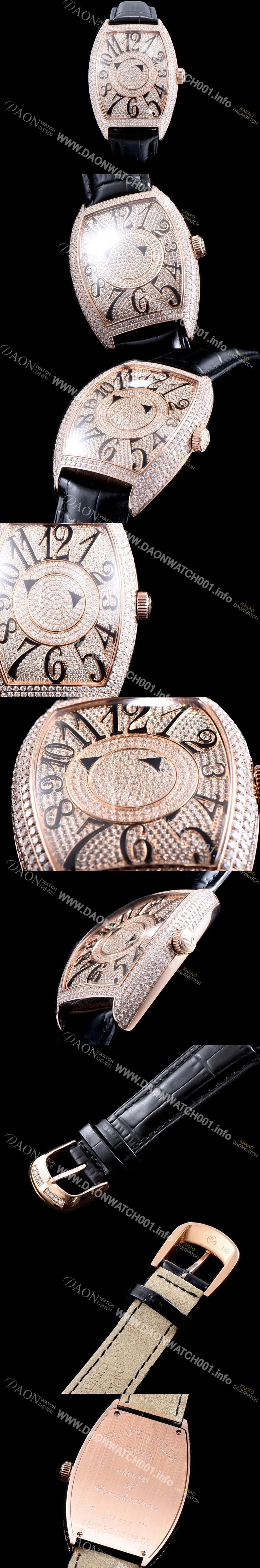 레플리카 [프랭크 뮬러] 남성용 화려함 극대화!!카사블란카 7850 DM D CD 더블 미스터리 최상급 퀄리티 쥬얼 로즈골드 다이아몬드 풀 셋팅 스위스 ETA 2824-A2 오토매틱 무브먼트 FRA0435