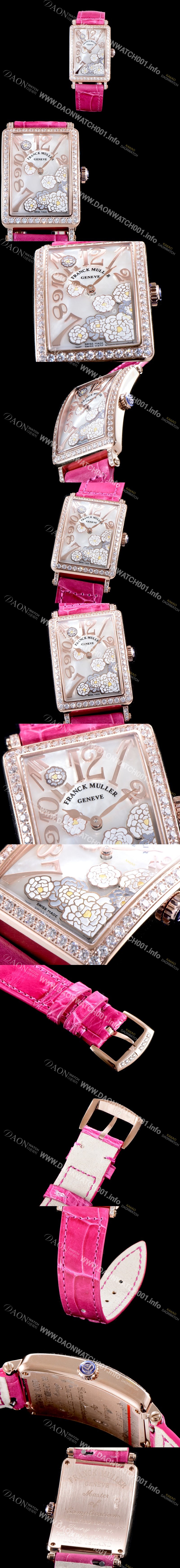 레플리카 [프랭크뮬러] 여성용 롱아일렌드 952 QZ ORC D 1R 컬력션 최상급 퀄리티의 쥬얼셋팅 케이스 핑크 마더 오브 펄 다이얼 스위스 쿼츠 무브먼트 FRA0451
