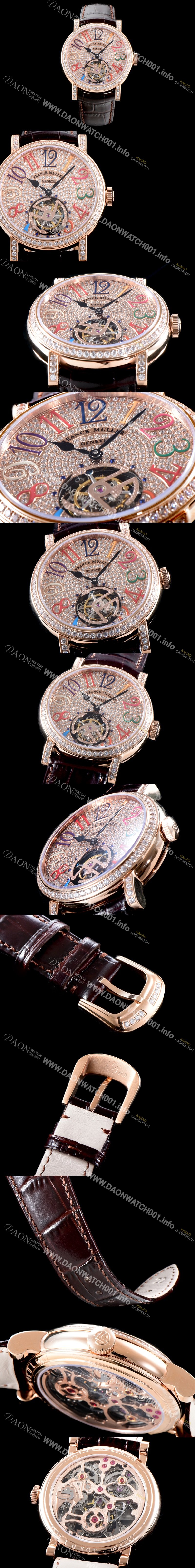 레플리카 [프랭크 뮬러] 남성용 Men's 컴플리케이션 7008 T D 뚜르비용 18K 로즈골드 브릴리언트 컷 다이아몬드 풀 셋팅 골드 다이얼 아시안 투어빌론 탑재 FRA0203