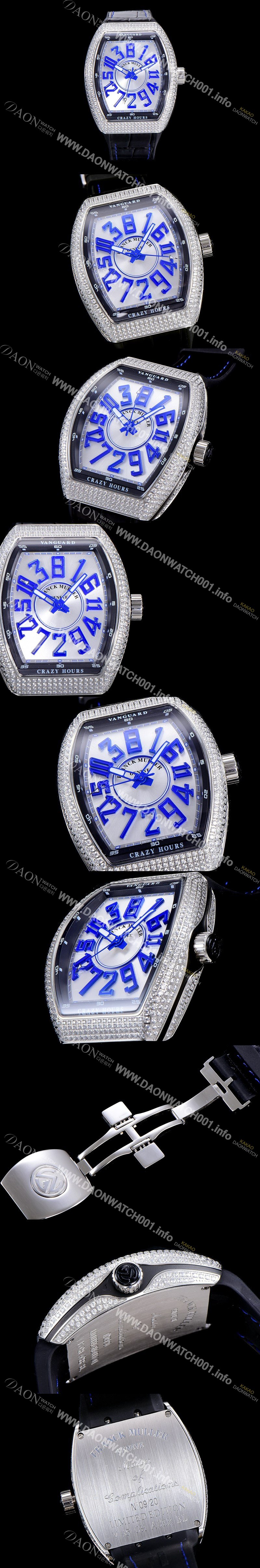 레플리카 [프랭크뮬러] 남성용 뱅가드 오토매틱 CZ02타입 44미리 보석/큐빅 셋팅 가죽줄/스트랩 화이트다이얼 FRA73759