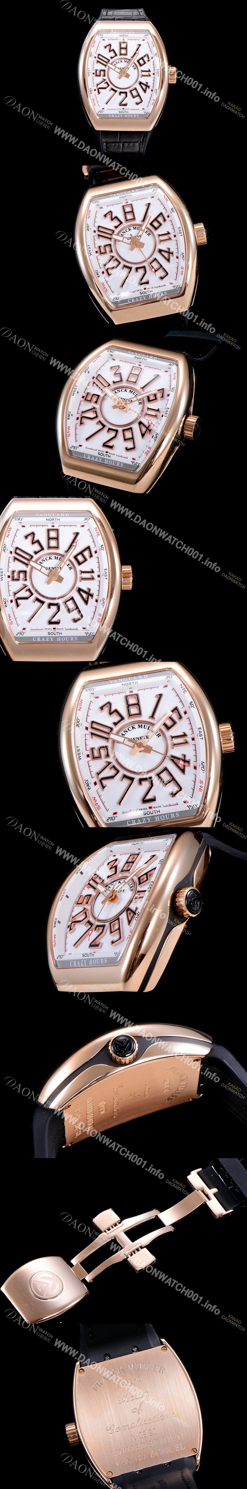 레플리카 [프랭크뮬러] 남성용 뱅가드 오토매틱 CZ02타입 44미리 18K로즈골드 가죽줄/스트랩 화이트다이얼 FRA73813