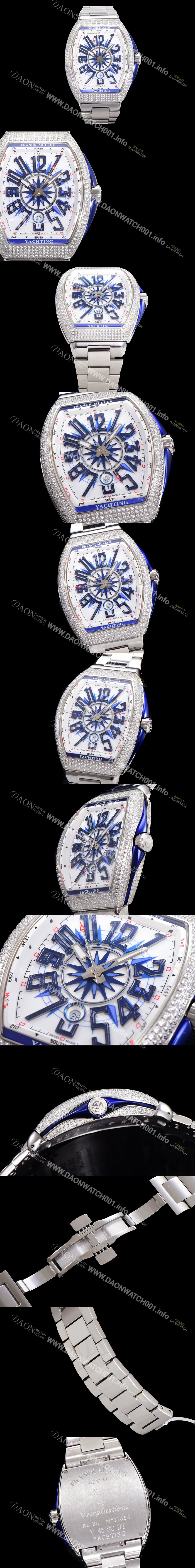 레플리카 [프랭크뮬러] 남성용 1:1수제공정 풀 다이아셋팅 뱅가드 오토매틱 ETA2824 타입 45mm 메탈줄 화이트다이얼 fra8028