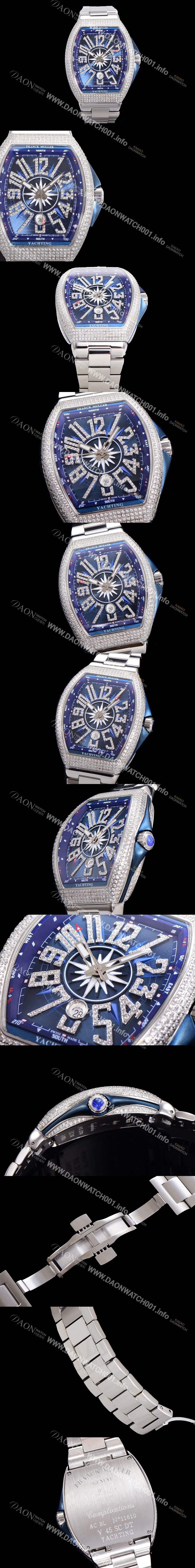 레플리카 [프랭크뮬러] 남성용 1:1수제공정 풀 다이아셋팅 뱅가드 오토매틱 ETA2824 타입 45mm 메탈줄 블루다이얼 fra4686