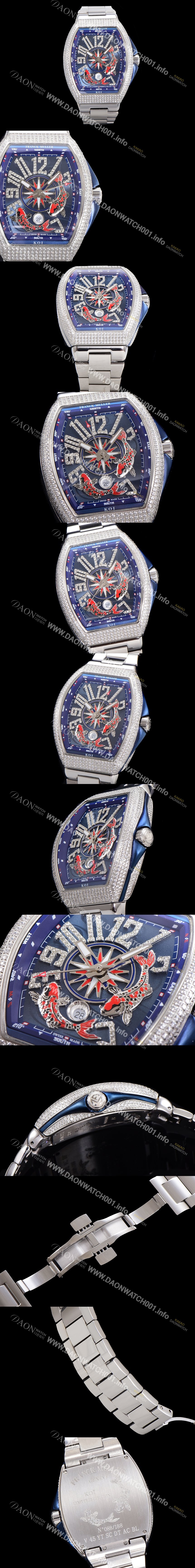 레플리카 [프랭크뮬러] 남성용 1:1수제공정 풀 다이아셋팅 뱅가드 오토매틱 ETA2824 타입 45mm 메탈줄 블루다이얼 fra6062