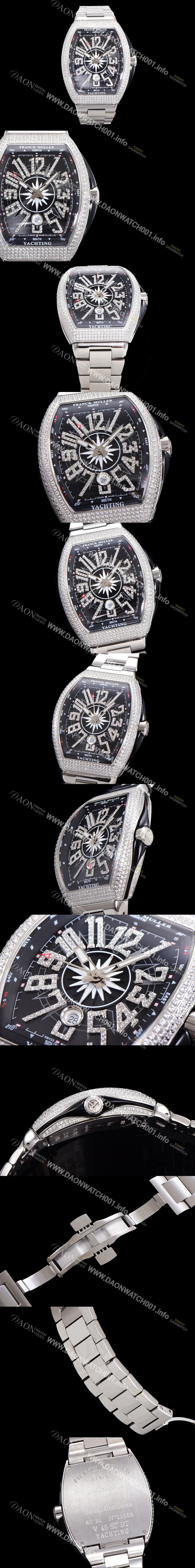 레플리카 [프랭크뮬러] 남성용 1:1수제공정 풀 다이아셋팅 뱅가드 오토매틱 ETA2824 타입 45mm 메탈줄 블랙다이얼 fra4829