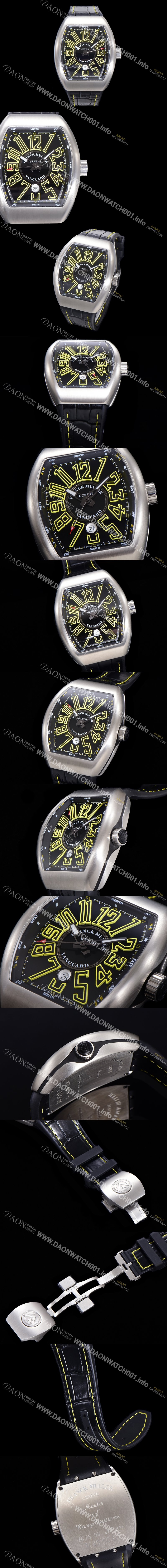 레플리카 [프랭크뮬러] 남성용 뱅가드 2824 므브먼트 오토매틱 44미리 러버밴드 블랙다이얼 FRA75489