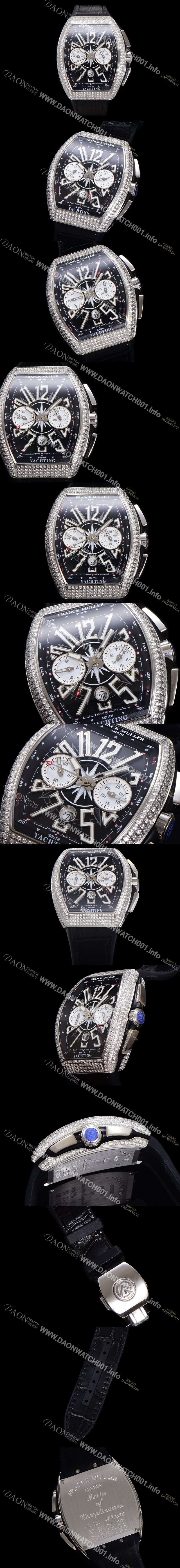 레플리카 [프랭크뮬러] 남성용 뱅가드 다이아셋팅 오토매틱 크로노그래프 7750 타입 44mm 가죽줄 블랙 다이얼 fra8244