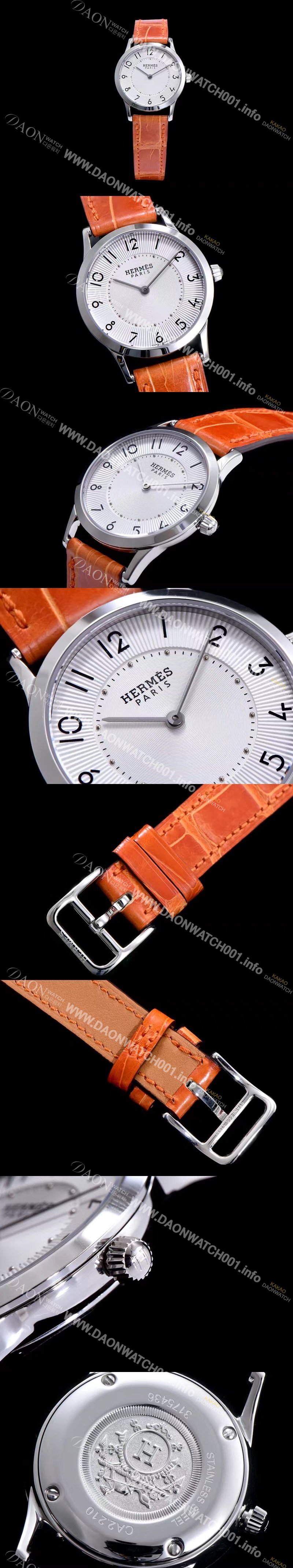 레플리카 [에르메스] 남성용 슬림 데르메스 W041733WW00 화이트 다이얼 춰츠 무브먼트 HEM4200