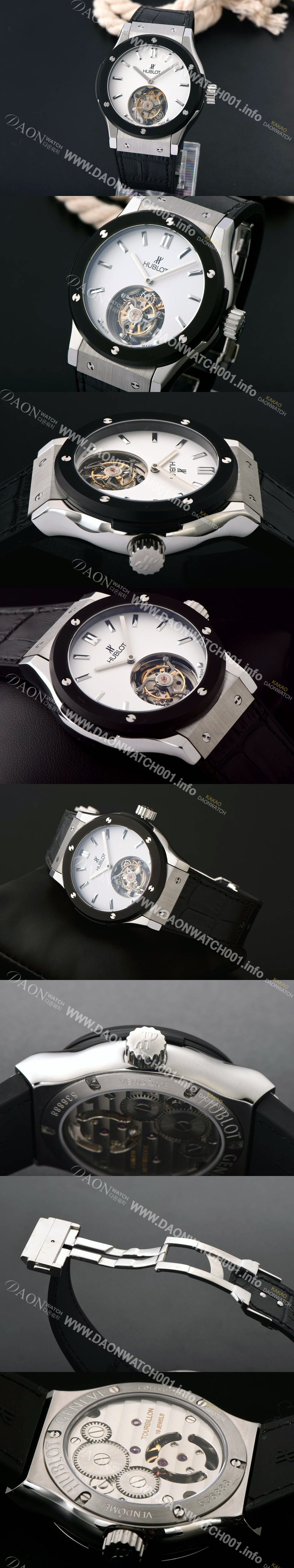 레플리카 [휴블렛] 남성용 솔로 뱅 투어빌론 화이트 다이얼/세라믹 베젤 화이트다이얼 HUB1052