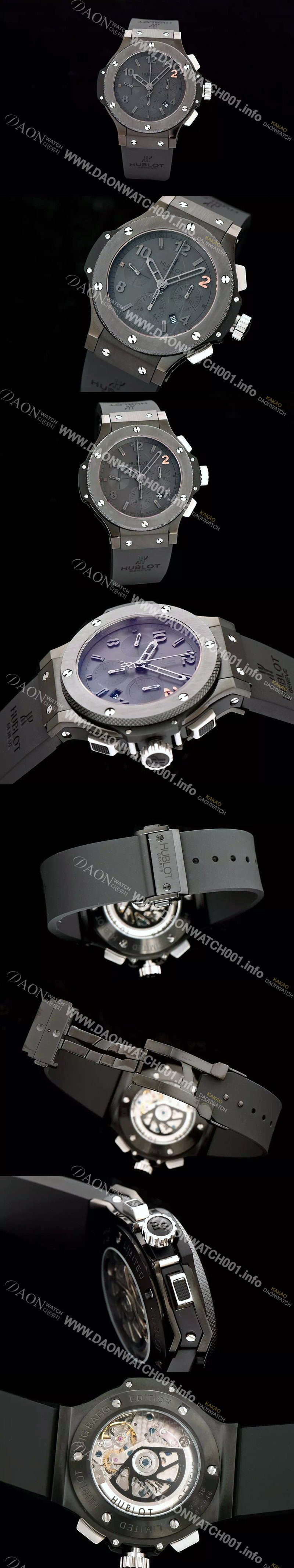 레플리카 [휴블렛] 남성용 빅뱅 올블랙 44mm 아워 글라스 템퍼스 블랙다이얼 HUB0441