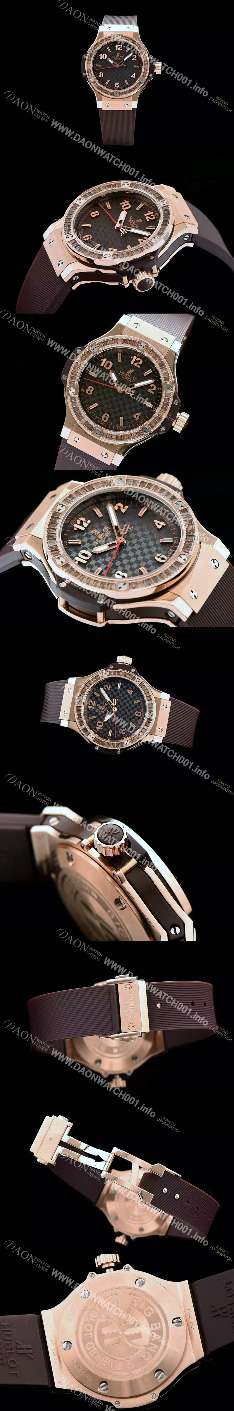 레플리카 [휴블렛] 여성용 빅뱅 에볼루션 쿼츠 다이아몬드 버젼 브라운다이얼 HUB0415