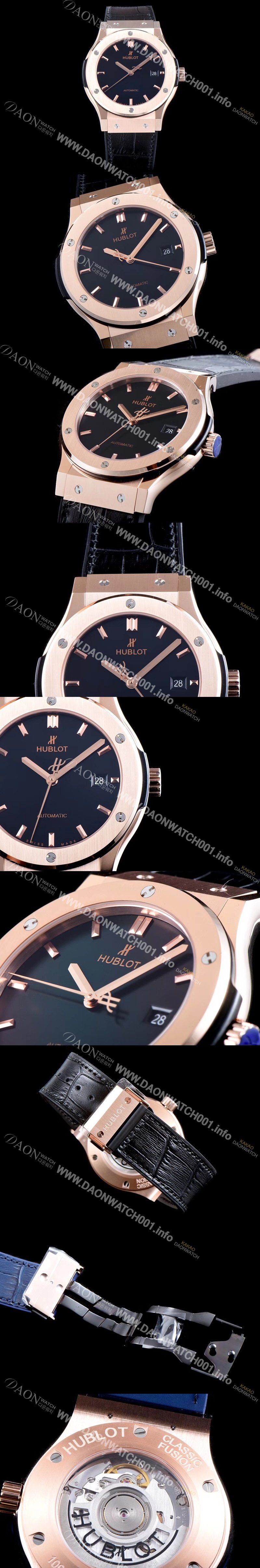 레플리카 [휴블렛] 남성용 클레식 퓨전 511.OX.1181.LR 데일리워치 심플하고 클래식한 타입!! 18k 로즈골드 케이스 블랙 다이얼 블랙 레더스트랩 오토매틱 무브먼트 HUB0243