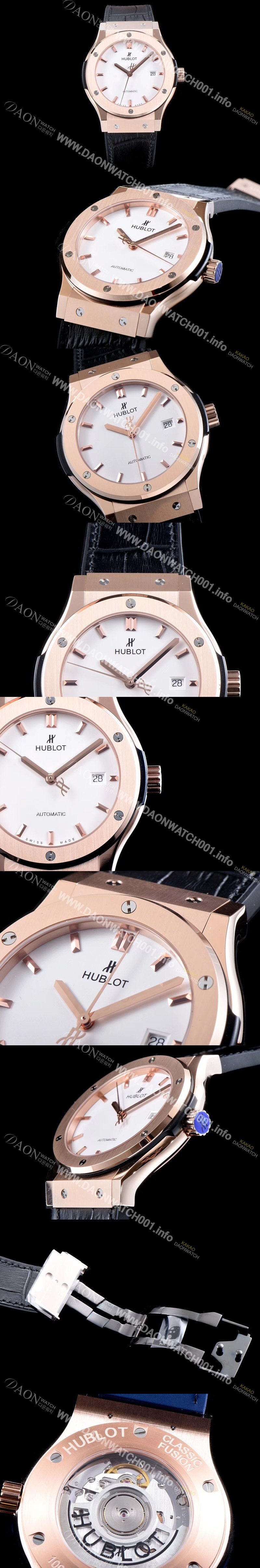 레플리카 [휴블렛] 남성용 클레식 퓨전 511.OX.2611.LR 데일리워치 심플하고 클래식한 타입!! 18k 로즈골드 케이스 화이트 다이얼 블랙 레더스트랩 오토매틱 무브먼트 HUB0240