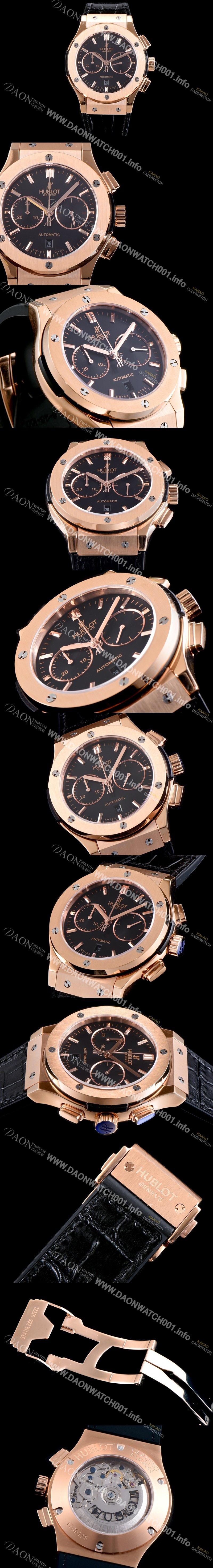 레플리카 [휴블렛] 남성용 클레식 퓨전 521.OX.1180.LR 18K 로즈골드 케이스 크로노그래프 블랙 다이얼 오토매틱 무브먼트 HUB0200