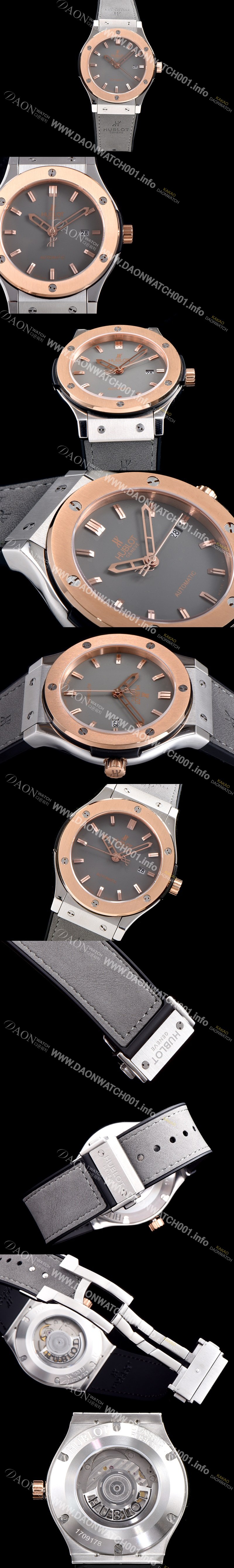 레플리카 [휴블렛] 남성용 클레식 퓨전 511.NO.1180.LR 18K 로즈골드 투톤콤비 케이스 그레이 다이얼 오토매틱 무브먼트 HUB0203