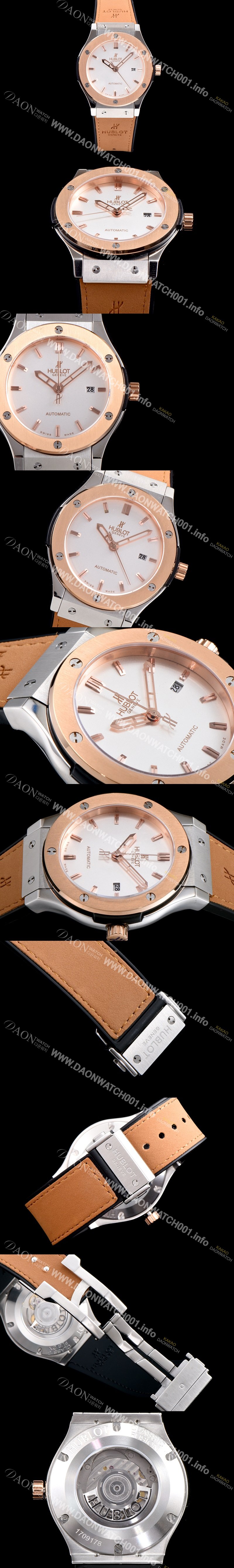 레플리카 [휴블렛] 남성용 클레식 퓨전 511.NO.1180.LR 18K 로즈골드 투톤콤비 케이스 화이트 다이얼 오토매틱 무브먼트 HUB0200