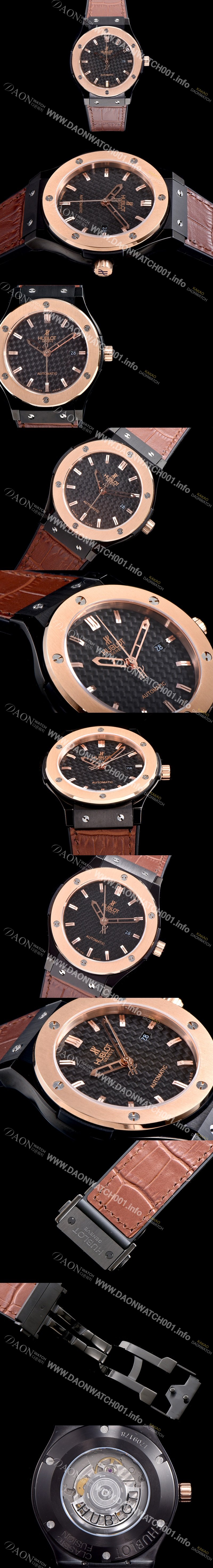 레플리카 [휴블렛] 남성용 클레식 퓨전 511.CO.1780.RX 18K 로즈골드 투톤콤비 케이스 블랙 텍스쳐드 다이얼 오토매틱 무브먼트 HUB0201