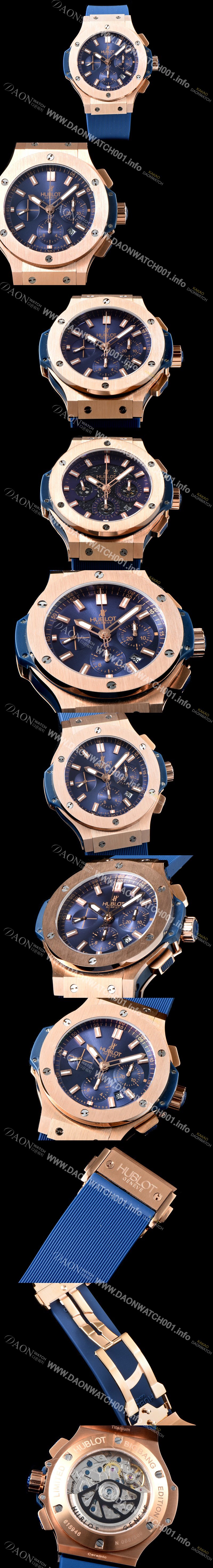 레플리카 [휴블렛] 남성용 New pgrade!!빅뱅 301.PX.7180.LR 18K 로즈 골드 크로노그래프 44MM 블루 다이얼 수정형 ETA 7750 오토매틱 무브먼트 HUB0231