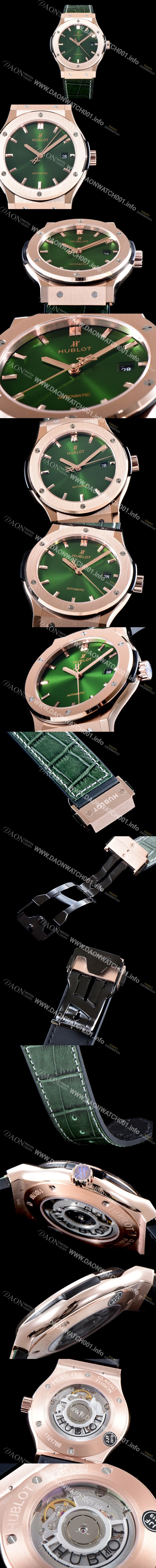 레플리카 [휴블렛] 남성용 클레식 퓨전 565.OX.8980.LR 논그로노형 티타늄 그린 에디션!!그린 다이얼 18K 로즈골드 오토매틱 무브먼트 HUB0211