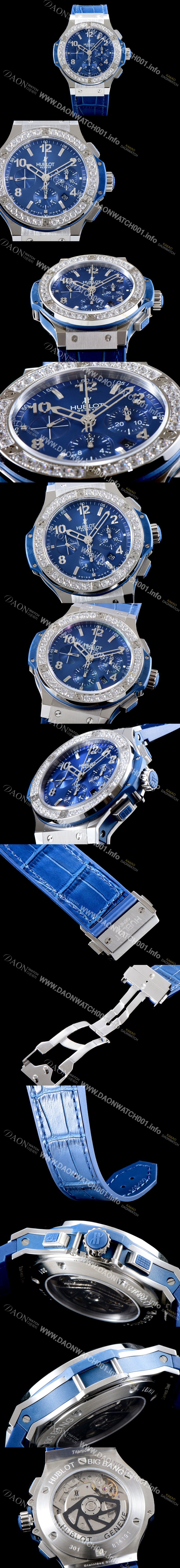 레플리카 [휴블렛] 남성용 신제품 빅뱅 341.SX.7170.LR.1204 스틸 블루 다이아몬드 에디션!! 41MM 크로노그래프 선레이 새틴-피니시 블루 다이얼 Caliber HUB 4100 타입 무브먼트 HUB0213