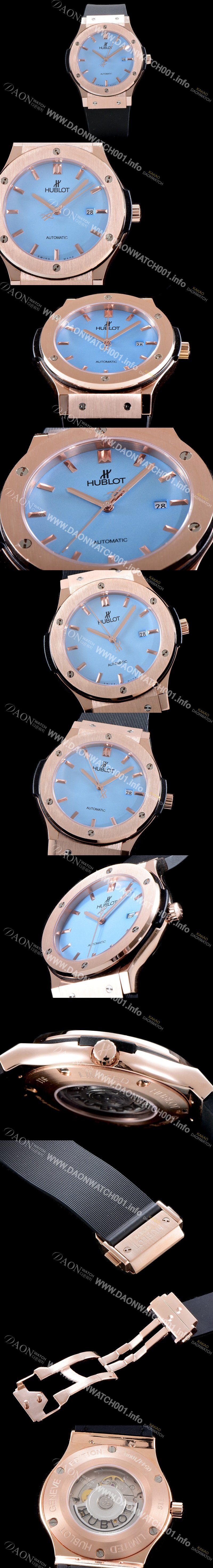 레플리카 [휴블렛] 남성용 클레식 퓨전 565.OX.1180.LR 논그로노형 골드 케이스 UP!! 스카이 블루 다이얼 고급스러운 18K 로즈골드 케이스 오토매틱 무브먼트 HUB0100