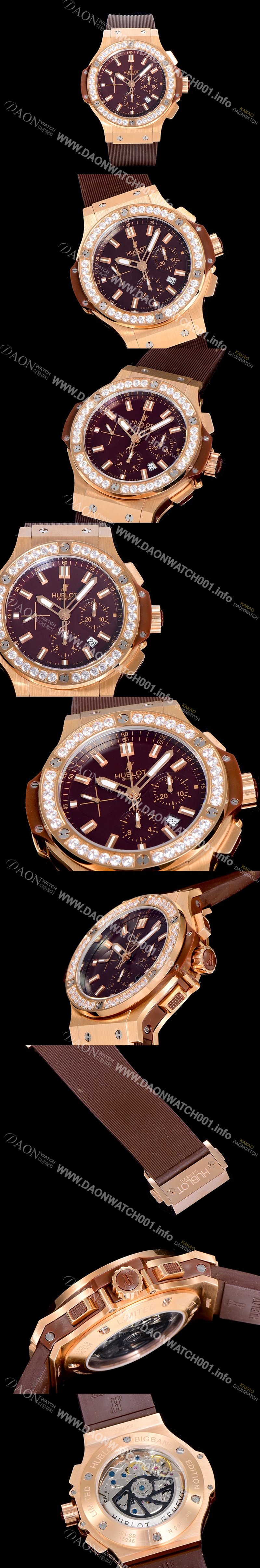 레플리카 [휴블렛]남성용 빅뱅 크로노그래프 44미리 18K로즈골드 다이아몬드우레탄 오토매틱 블랙다이얼 HUB10256