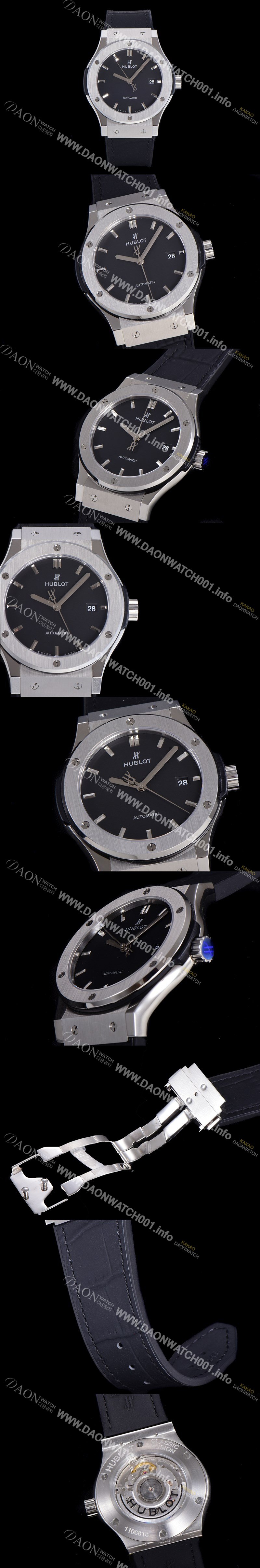 레플리카 [휴블렛] 남성용 클래식 퓨전 45미리 오토매틱 9015 타입 가죽/러버 믹스 블랙다이얼 HUB73474