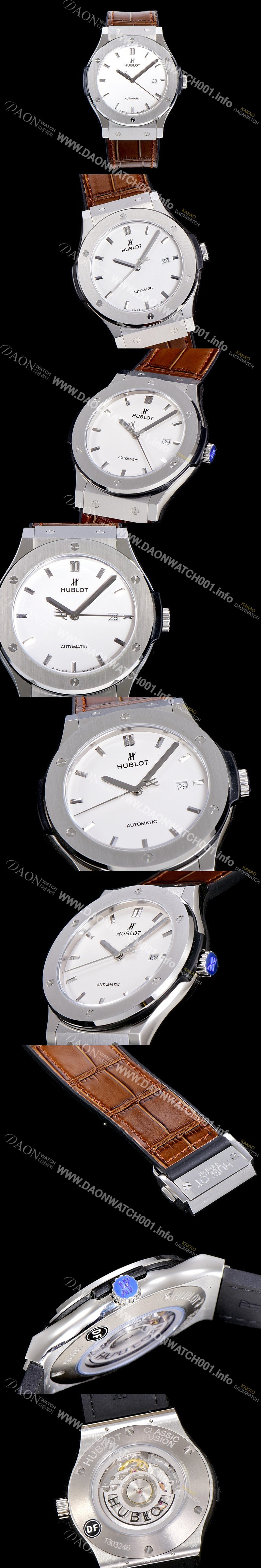 레플리카 [휴블렛] 남성용 클래식 퓨전 45미리 오토매틱 9015 타입 가죽/러버 믹스 화이트다이얼 HUB73531