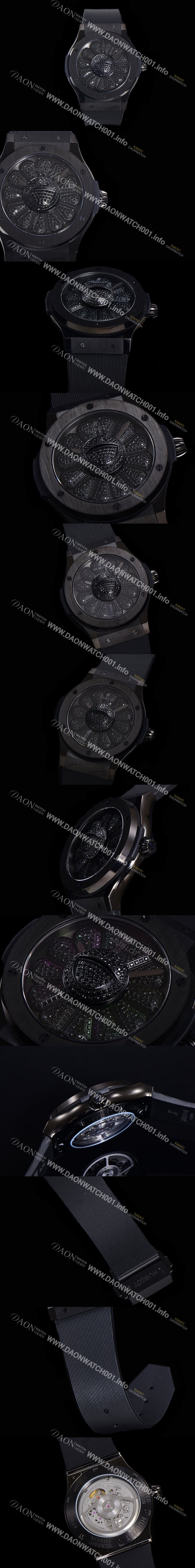 레플리카 [휴블렛] 남성용 신형버전 클래식 퓨전 무라카미 타카시 45mm 오토매틱 Hub1214 타입 우레타줄 PVD코팅케이스 블랙다이얼  hub9193