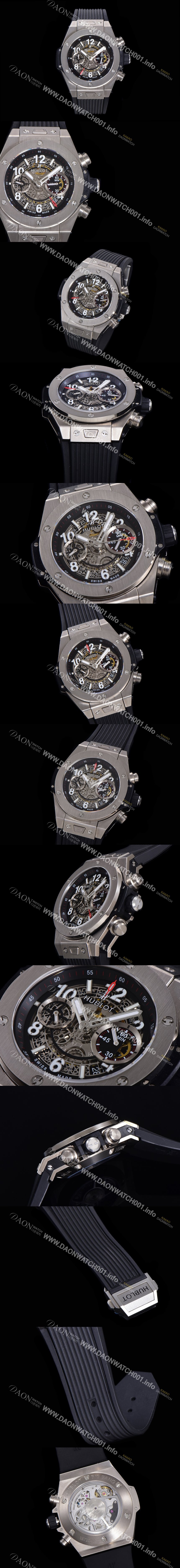 레플리카 [휴블렛] 남성용 빅뱅 유니코 티타늄 45mm 오토매틱 HUB1280 타입 러버줄 스켈래톤 다이얼  hub1953