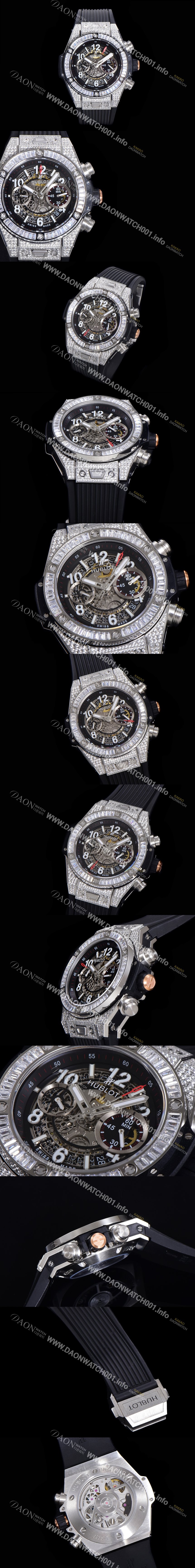 레플리카 [휴블렛] 남성용 빅뱅 유니코 티타늄 45mm 오토매틱 HUB1280 타입  다이아몬드 풀케이스 러버줄 스켈래톤 다이얼 hub9251