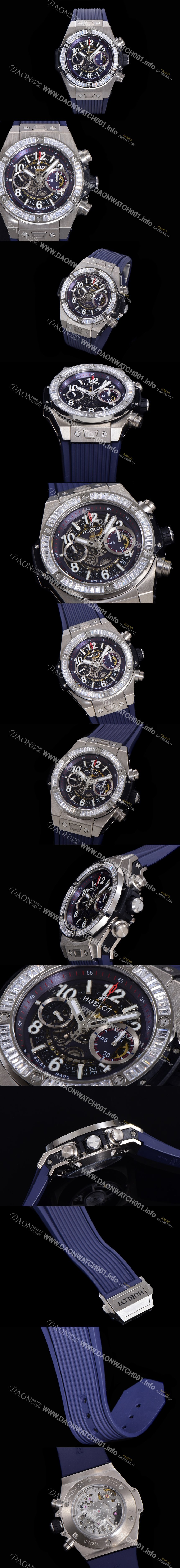 레플리카 [휴블렛] 남성용 빅뱅 유니코 티타늄 45mm 오토매틱 HUB1280 타입 다이아몬드 베젤 러버줄 스켈래톤 다이얼  hub1539