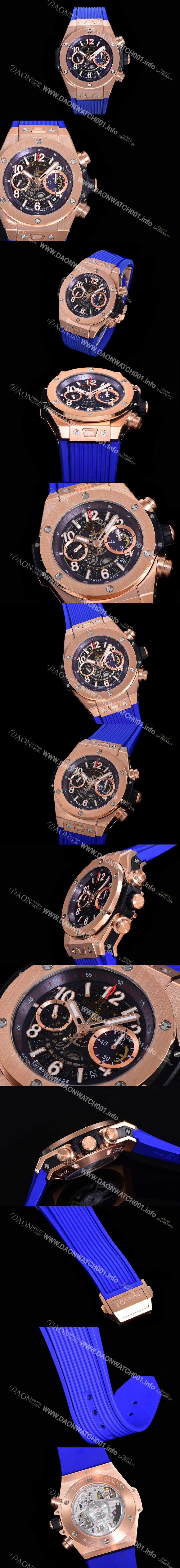 레플리카 [휴블렛] 남성용 빅뱅 유니코  45mm 오토매틱 HUB1280 타입 18K 로즈골드 러버줄 스켈래톤 다이얼  hub5125