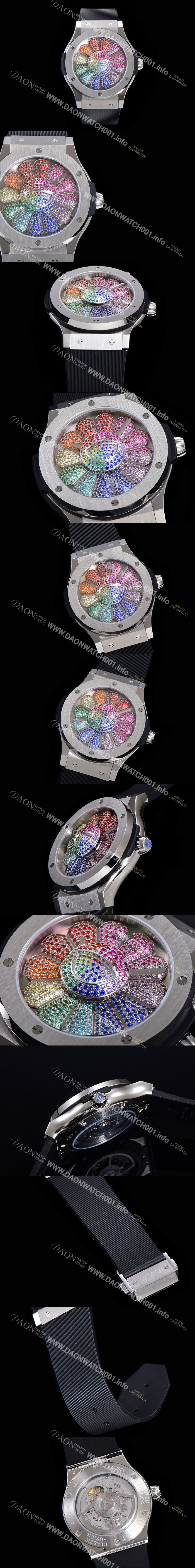 레플리카 [휴블렛] 남성용 신형버전 클래식 퓨전 45mm 오토매틱 Hub1214 타입 우레타줄 PVD코팅케이스 무늬다이얼 hub9291