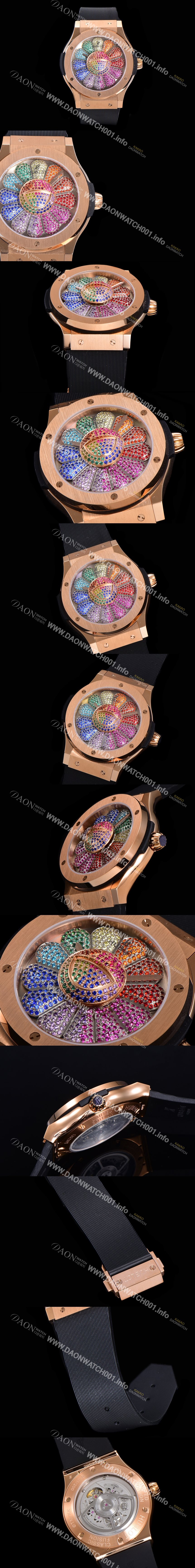 레플리카 [휴블렛] 남성용 신형버전 클래식 퓨전 45mm 오토매틱 Hub1214 타입 18K 로즈골드 우레타줄 PVD코팅케이스 무늬다이얼 hub2931