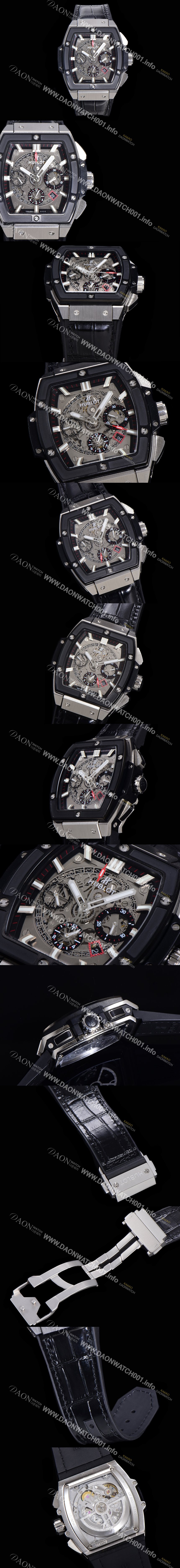 레플리카 [휴블렛] 남성용 스피릿 빅뱅 마스터피스 크로노그래프 Hub4700타입 45mm 다이아몬드 셋팅 가죽줄 스켈래톤다이얼 hub1592