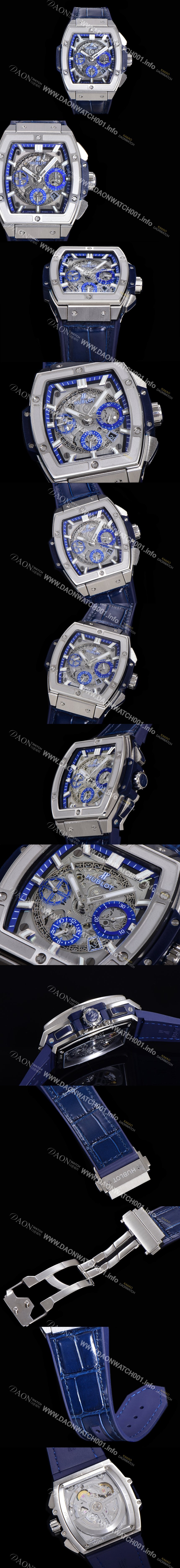 레플리카 [휴블렛] 남성용 스피릿 빅뱅 마스터피스 크로노그래프 Hub4700타입 45mm 가죽줄 스켈래톤다이얼 hub1212