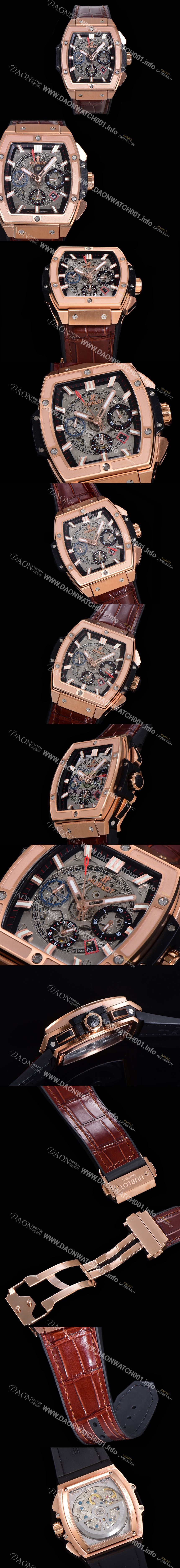 레플리카 [휴블렛] 남성용 스피릿 빅뱅 마스터피스 크로노그래프 Hub4700타입 18K로즈골드 45mm 가죽줄 스켈래톤다이얼 hub1512